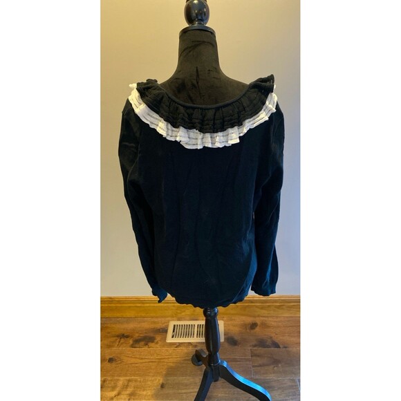 Chaps Women’s Lightweight Sweater Top Plus Size XL Navy Blue V Neck Lace Ruffle - Picture 5 of 10